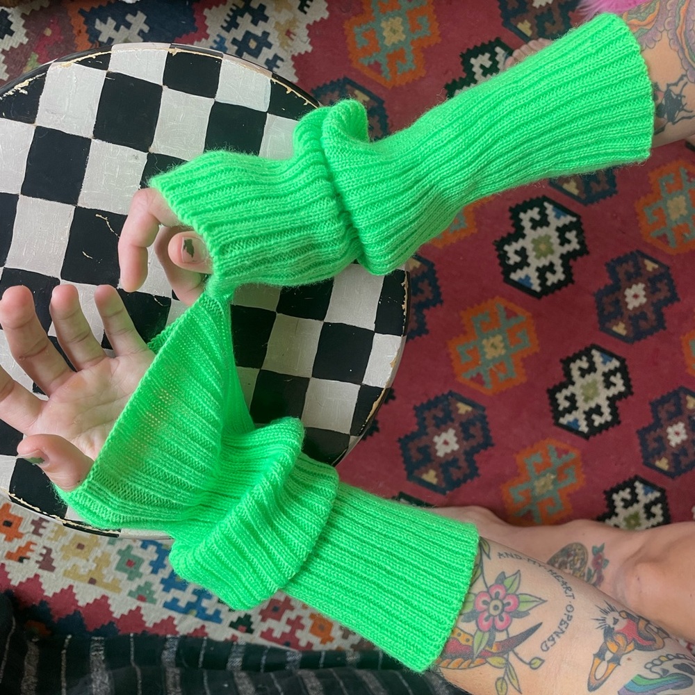 Neon Green Knit Arm or leg Warmers